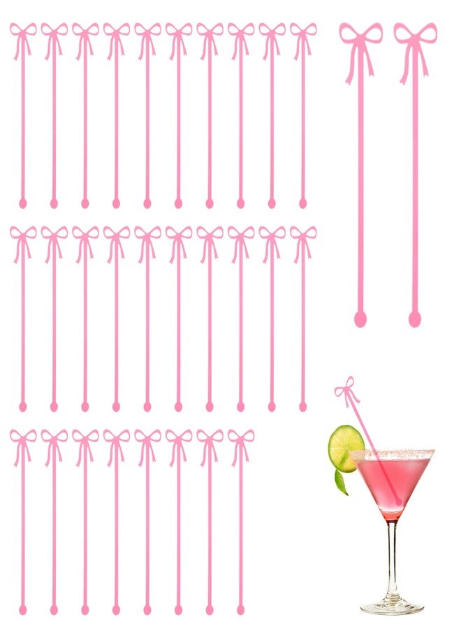 Yuanchu 30 Pack Coquette Acrylic Bow Drink Stirrers, Pink Swizzle Sticks for Cocktail Coffee Reusable Stirrers for Bachelorette Wedding Bridal Shower Party Decorations Supplies(Pink) - Image 1